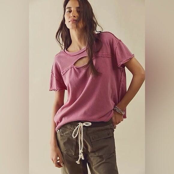 Free People NWT Cut It Out Tee Orchid Rain Pink Purple Cotton Size XS Oversized - Picture 8 of 10